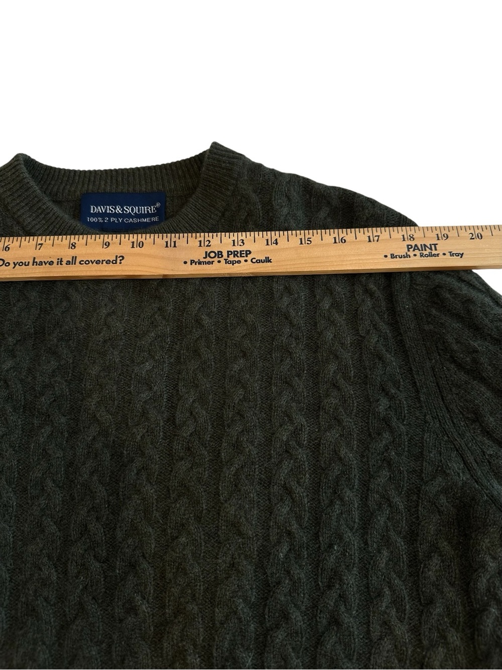 Classic Davis & Squire 2-ply Cashmere Olive Cable Knit Crewneck Sweater - Picture 5 of 10